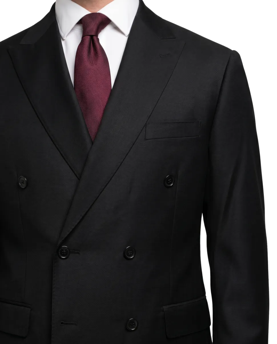 Giorgio Fiorelli Solid Black Slim Fit Peak Lapel 2 Piece Suit