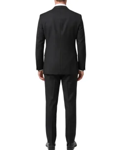 Giorgio Fiorelli Solid Black Slim Fit Peak Lapel 2 Piece Suit