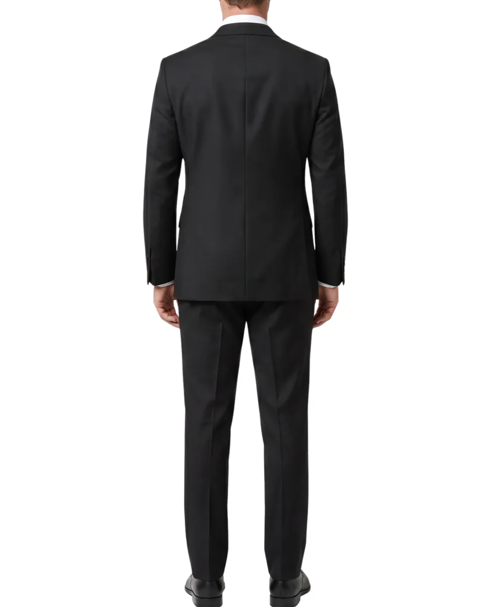 Giorgio Fiorelli Solid Black Slim Fit Peak Lapel 2 Piece Suit
