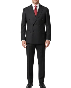 Giorgio Fiorelli Solid Black Slim Fit Peak Lapel 2 Piece Suit
