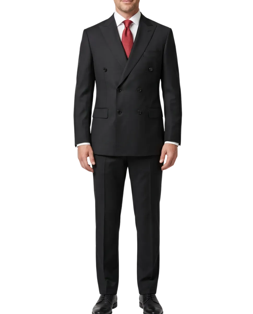 Giorgio Fiorelli Solid Black Slim Fit Peak Lapel 2 Piece Suit