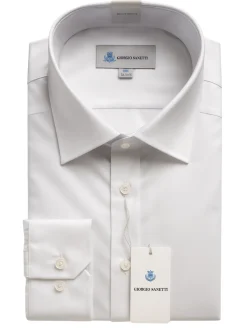 Giorgio Sanetti Solid White Barrel Cuff Spread Collar Bamboo Stretch Dress Shirt