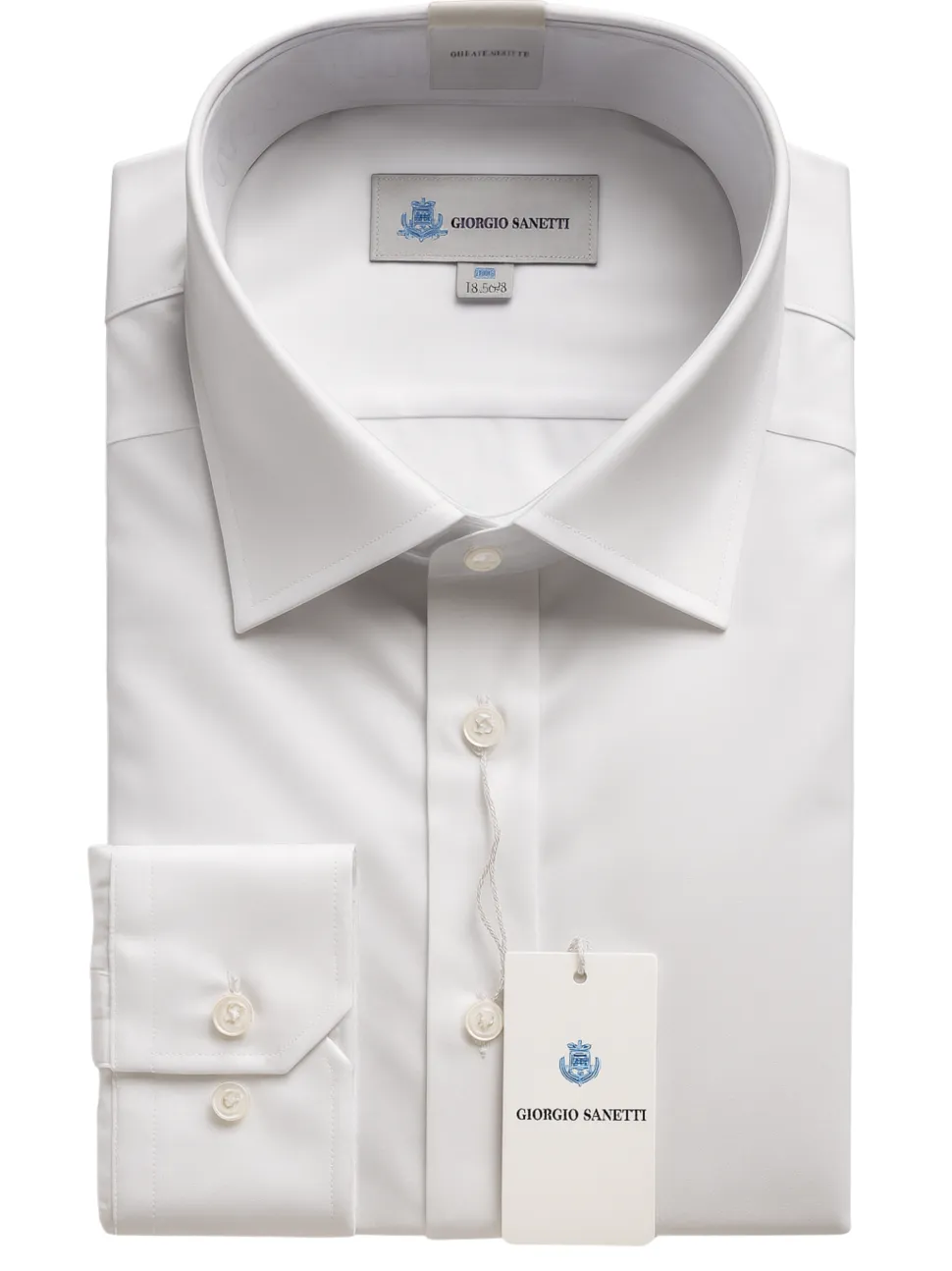 Giorgio Sanetti Solid White Barrel Cuff Spread Collar Bamboo Stretch Dress Shirt