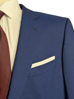 Hugo Boss Blue Pinstripe Slim Fit Notch Lapels 2-Button Wool Silk Suit - 46R
