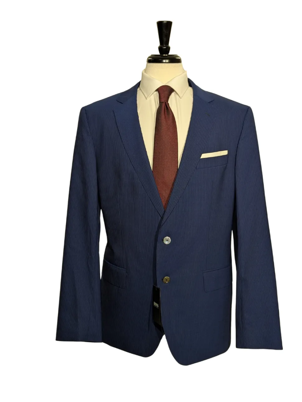 Hugo Boss Blue Pinstripe Slim Fit Notch Lapels 2-Button Wool Silk Suit - 46R