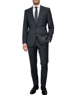 Hugo Boss Charcoal Gray Micro-Check Slim Fit Notch Lapel 2-Button Suit 40L