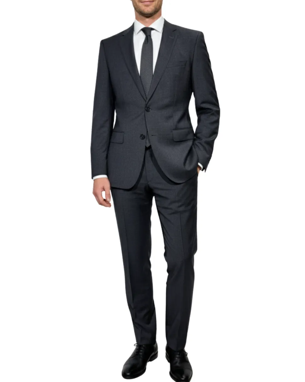 Hugo Boss Charcoal Gray Micro-Check Slim Fit Notch Lapel 2-Button Suit 40L