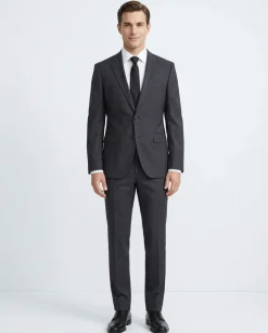 Hugo Boss Charcoal Gray Micro-Check Slim Fit Notch Lapel 2-Button Suit 40L