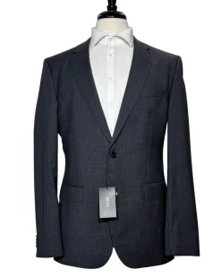 Hugo Boss Charcoal Gray Micro-Check Slim Fit Notch Lapel 2-Button Suit 40L