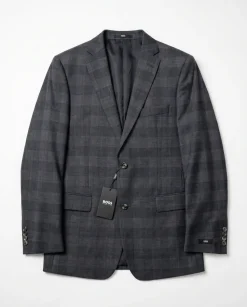 Hugo Boss Charcoal gray Tonal Windowpane Notch Lapel Classic Fit 2-Button Wool Suit 40L