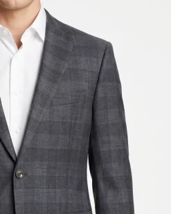 Hugo Boss Charcoal gray Tonal Windowpane Notch Lapel Classic Fit 2-Button Wool Suit 40L