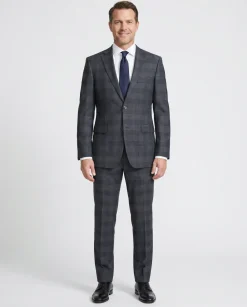 Hugo Boss Charcoal gray Tonal Windowpane Notch Lapel Classic Fit 2-Button Wool Suit 40L
