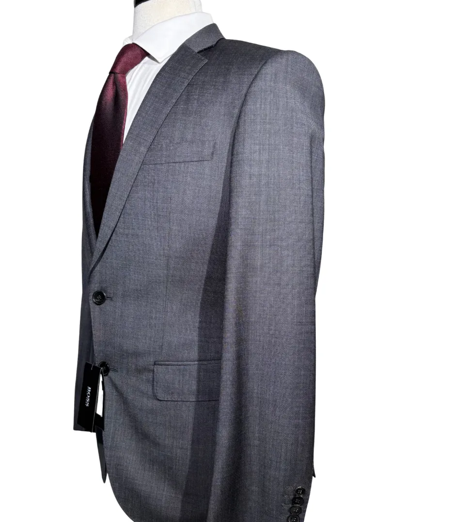 Hugo Boss Charcoal Modern Fit Two Button Closure Notch Lapel Wool Suit