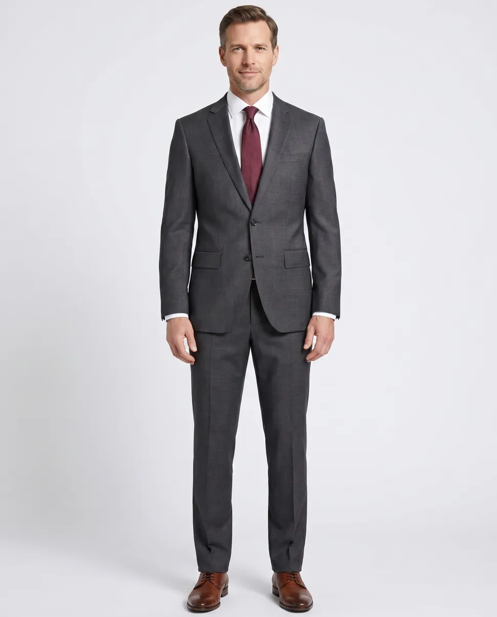 Hugo Boss Charcoal Modern Fit Two Button Closure Notch Lapel Wool Suit
