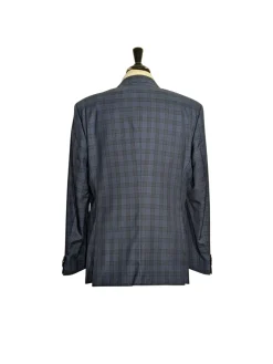Hugo Boss Columbo Navy Blue and Black Windowpane Slim Fit Notch Lapels 2-Button Wool Silk Suit - 46R