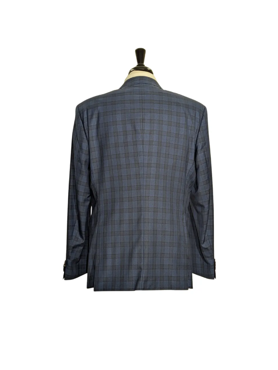 Hugo Boss Columbo Navy Blue and Black Windowpane Slim Fit Notch Lapels 2-Button Wool Silk Suit - 46R