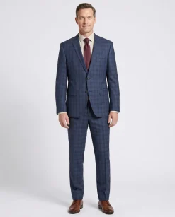 Hugo Boss Columbo Navy Blue and Black Windowpane Slim Fit Notch Lapels 2-Button Wool Silk Suit - 46R