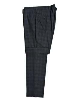 Hugo Boss Columbo Navy Blue and Black Windowpane Slim Fit Notch Lapels 2-Button Wool Silk Suit - 46R