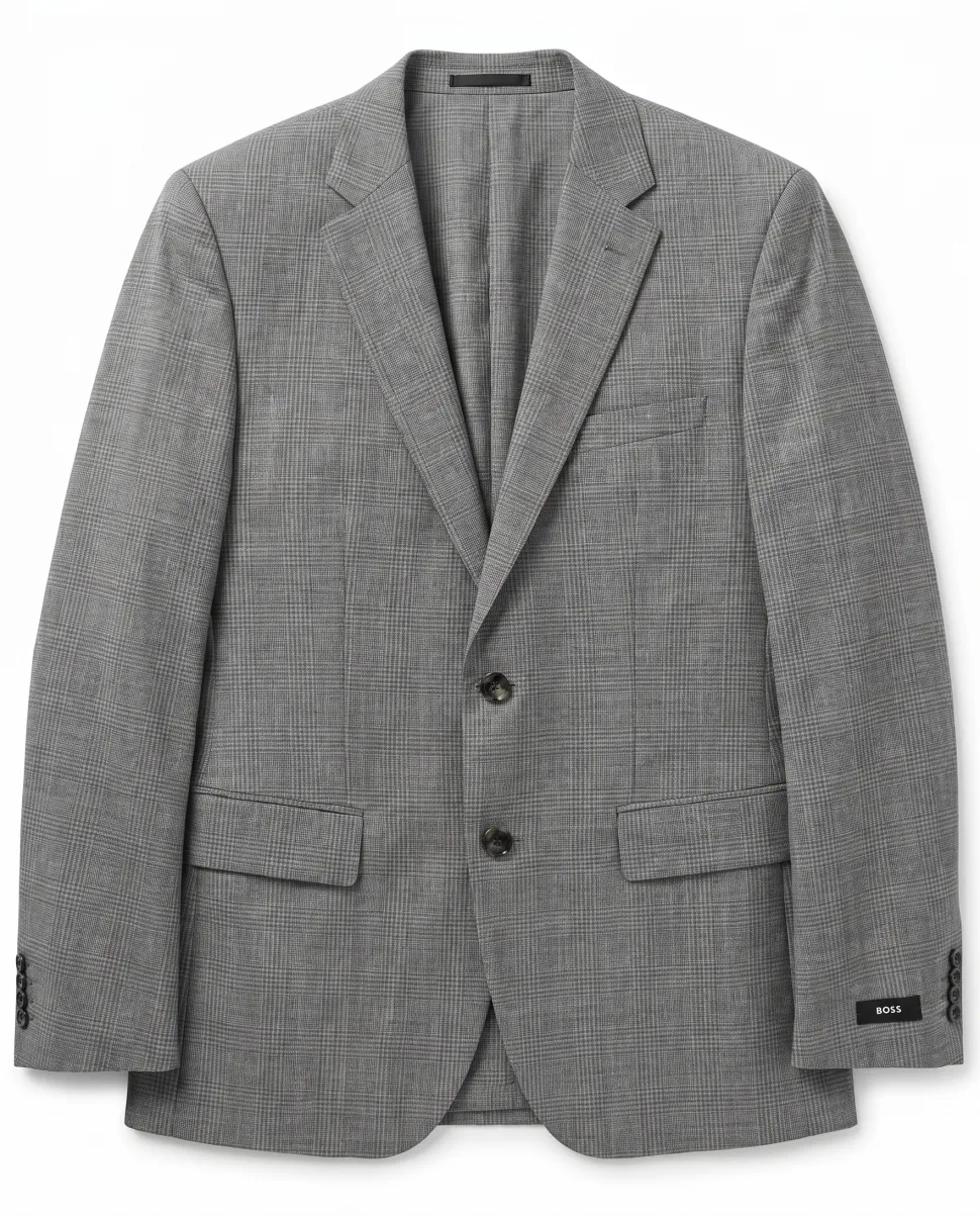 Hugo Boss Gray Glen Plaid Classic Fit Notch Lapel Wool 2-Button Suit 38S