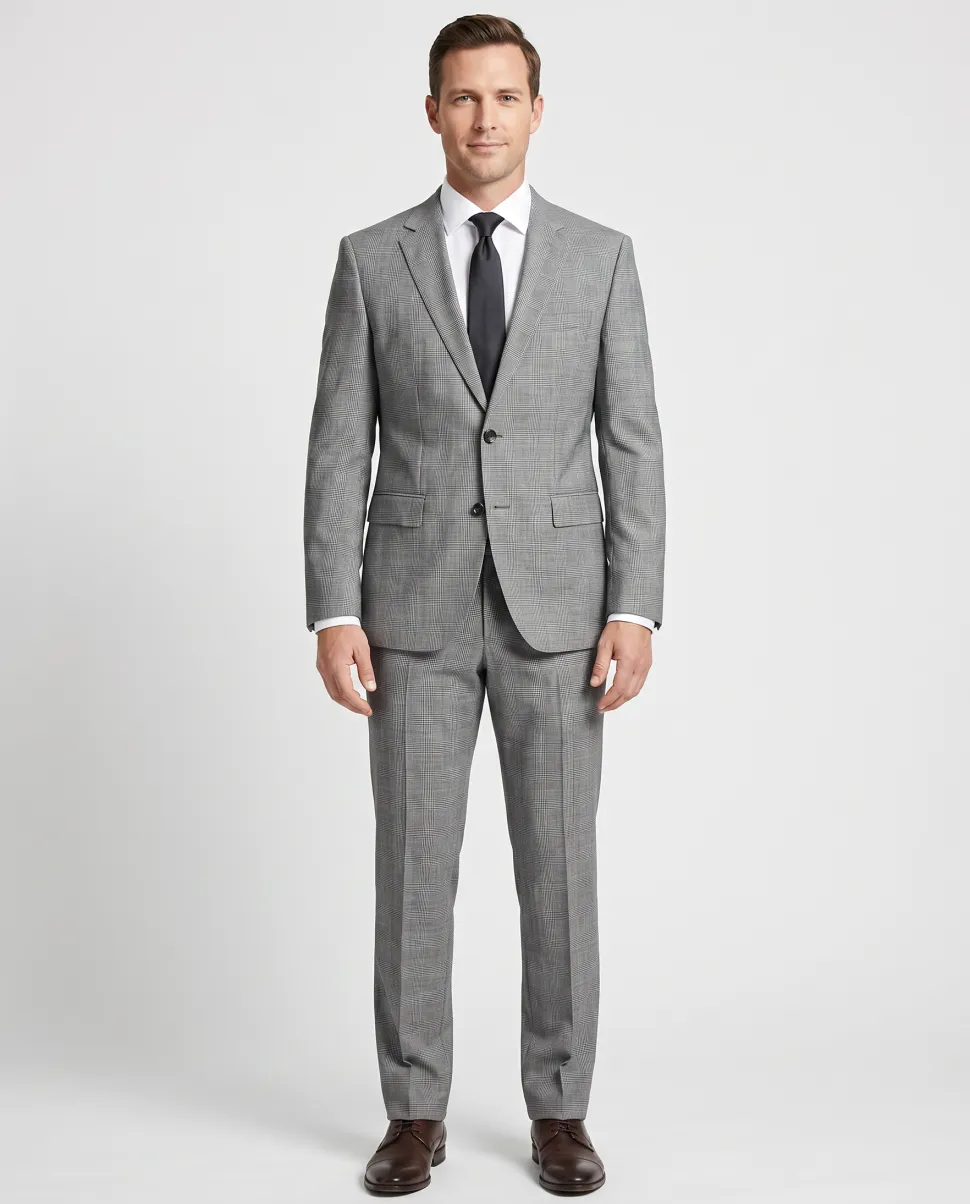 Hugo Boss Gray Glen Plaid Classic Fit Notch Lapel Wool 2-Button Suit 38S