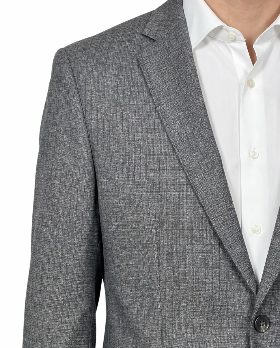 Hugo Boss Gray Plaid Slim Fit Notch Lapel 120’s Wool 2-Button Suit 40L