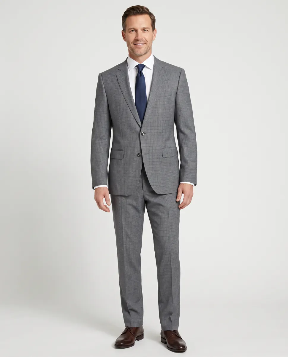 Hugo Boss Gray Plaid Slim Fit Notch Lapel 120’s Wool 2-Button Suit 40L