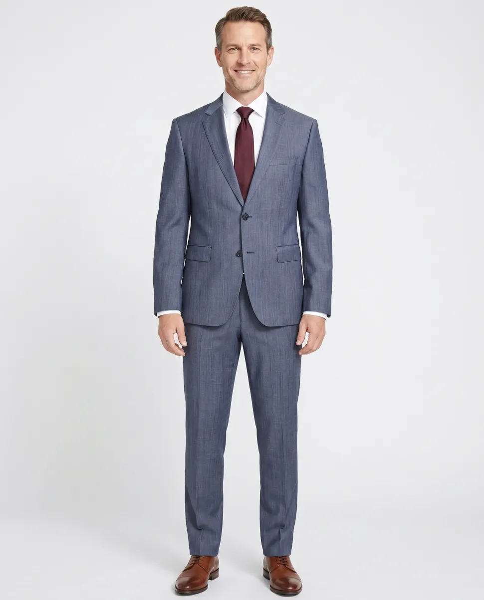Hugo Boss Gray Textured Classic Fit Notch Lapels Wool 2-Button Suit - 40R