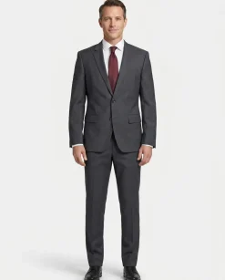 Hugo Boss Heather Dark Grey Modern Fit Notch Lapel Wool Stretch 2-Button Suit 38R
