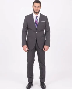 Hugo Boss Hutson1/gander Slim Fit Gray Mini Striped Stretch Cotton Blend Suit