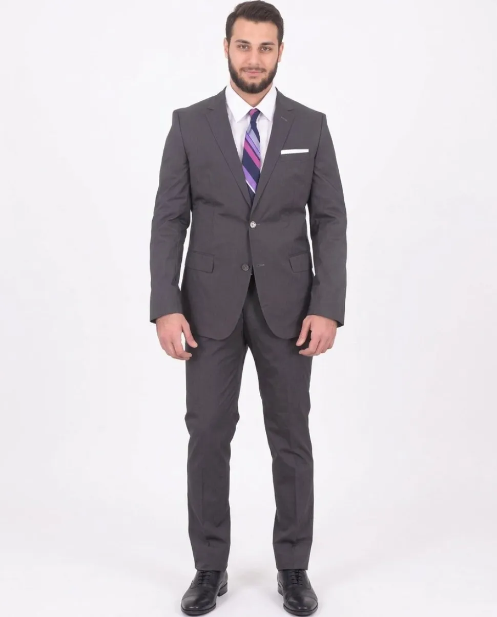 Hugo Boss Hutson1/gander Slim Fit Gray Mini Striped Stretch Cotton Blend Suit