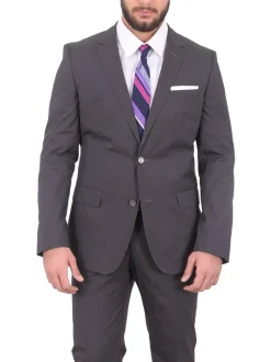 Hugo Boss Hutson1/gander Slim Fit Gray Mini Striped Stretch Cotton Blend Suit