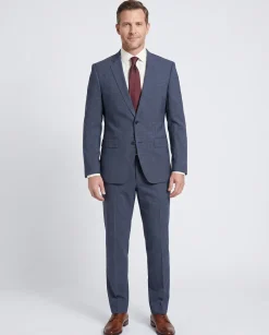 Hugo Boss Lanificio Blue and Gray Tonal Check Slim Fit Notch Lapels Wool 2-Button Suit - 40R