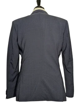 Hugo Boss Lanificio Blue and Gray Tonal Check Slim Fit Notch Lapels Wool 2-Button Suit - 40R