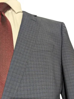 Hugo Boss Lanificio Blue and Gray Tonal Check Slim Fit Notch Lapels Wool 2-Button Suit - 40R