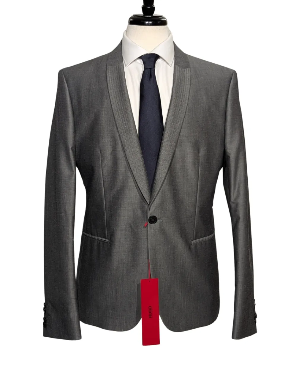 Hugo Boss Light Gray Shawl Lapel Single-Button Cotton Blend Tuxedo 42R