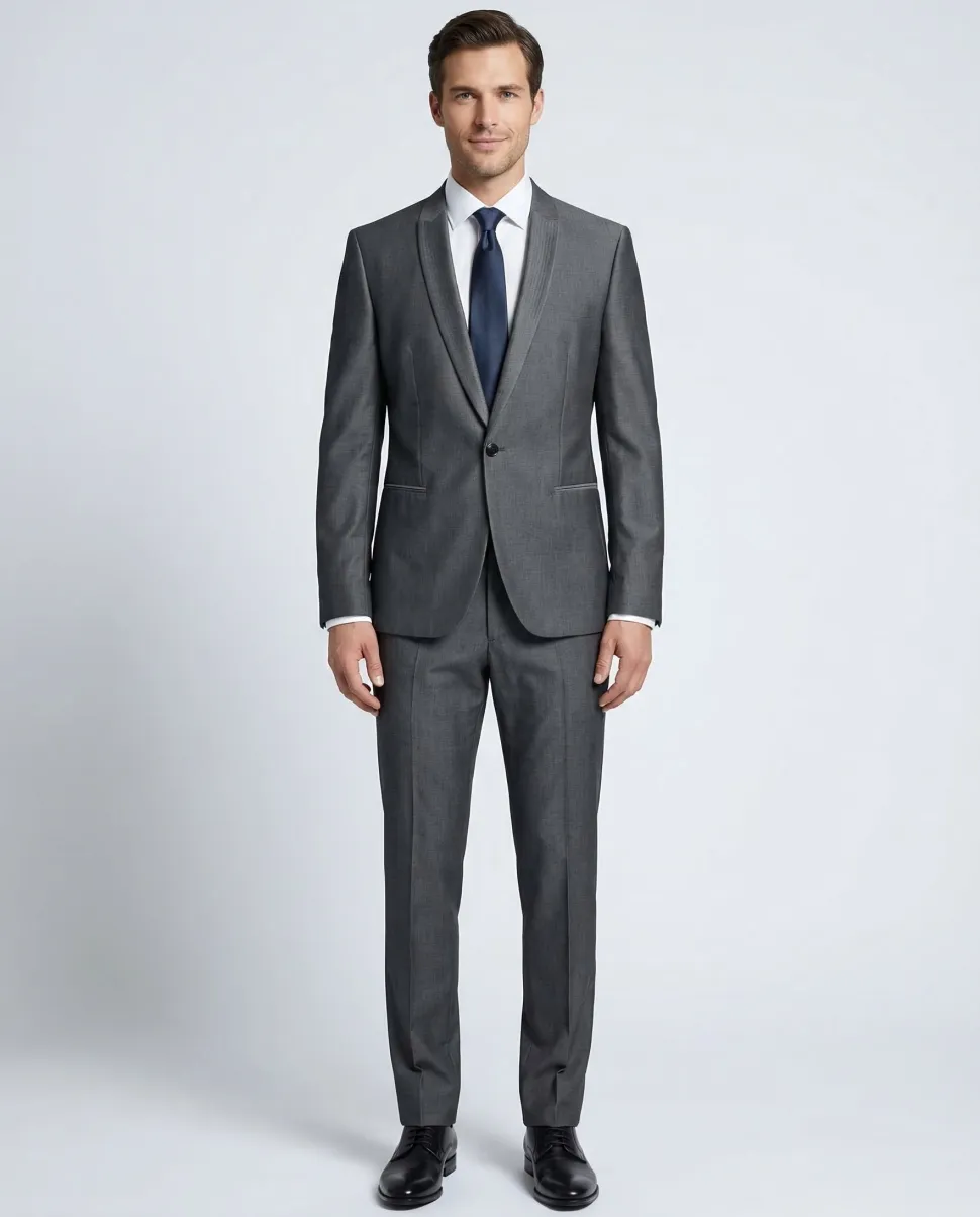 Hugo Boss Light Gray Shawl Lapel Single-Button Cotton Blend Tuxedo 42R