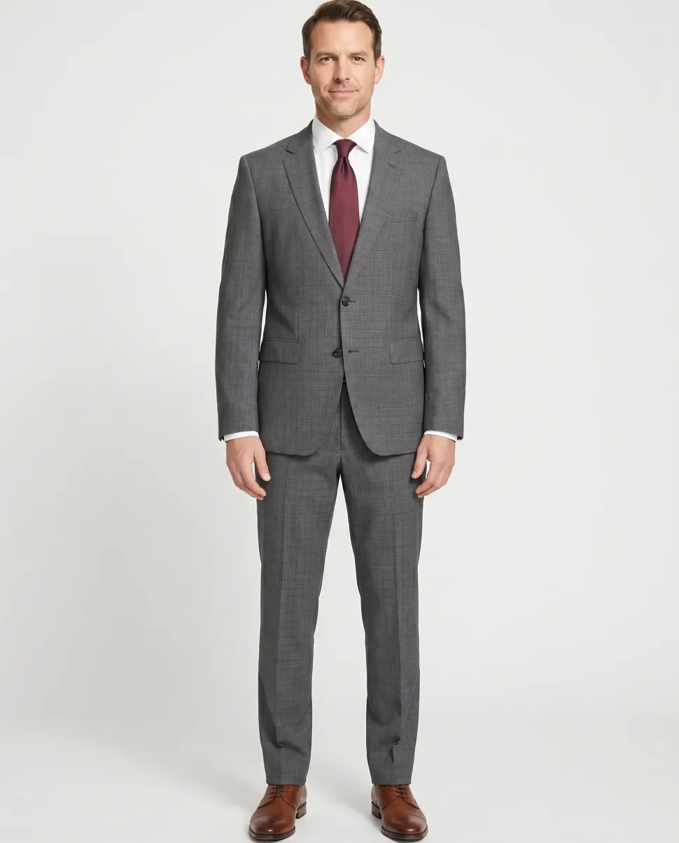 Hugo Boss Marlane Biella Glen Plaid Gray Regular Fit Wool 2-Button Suit - 40R