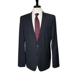 Hugo Boss Mens Black Micro-Check Notch Lapels Slim Fit 2 Button Wool Suit - 44L