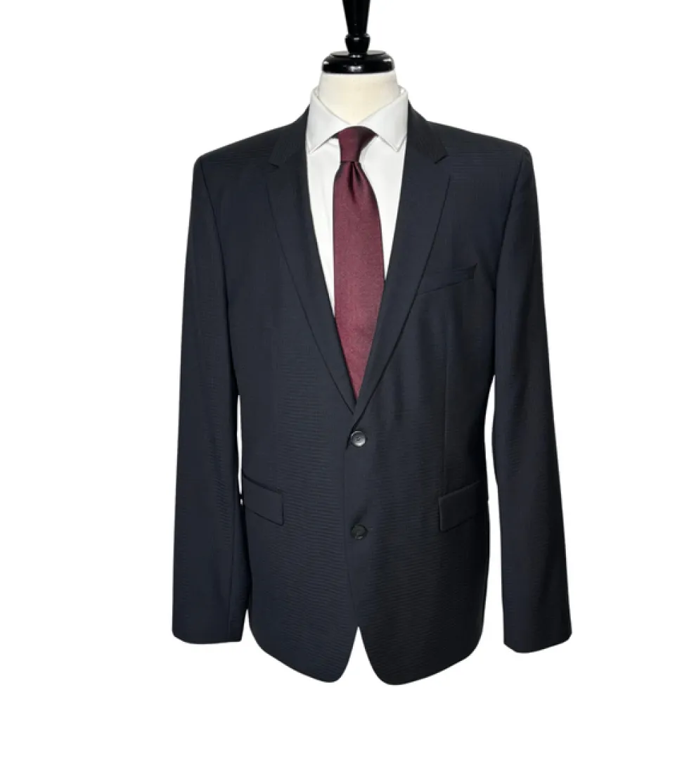Hugo Boss Mens Black Micro-Check Notch Lapels Slim Fit 2 Button Wool Suit - 44L