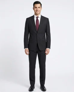 Hugo Boss Mens Black Micro-Check Notch Lapels Slim Fit 2 Button Wool Suit - 44L