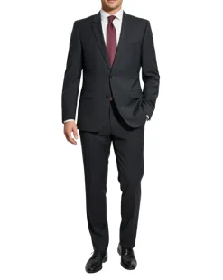 Hugo Boss Mens Black Micro-Check Notch Lapels Slim Fit 2 Button Wool Suit - 44L