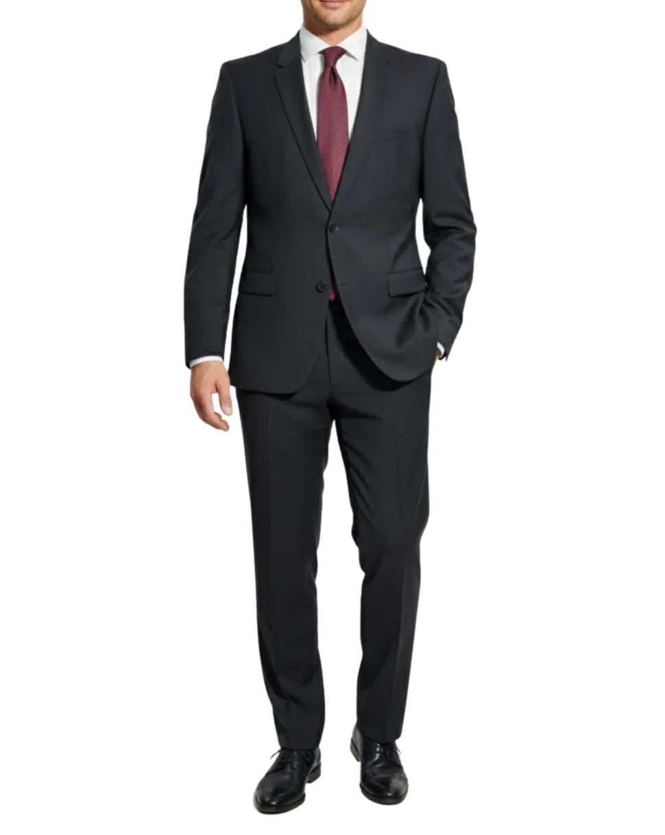Hugo Boss Mens Black Micro-Check Notch Lapels Slim Fit 2 Button Wool Suit - 44L