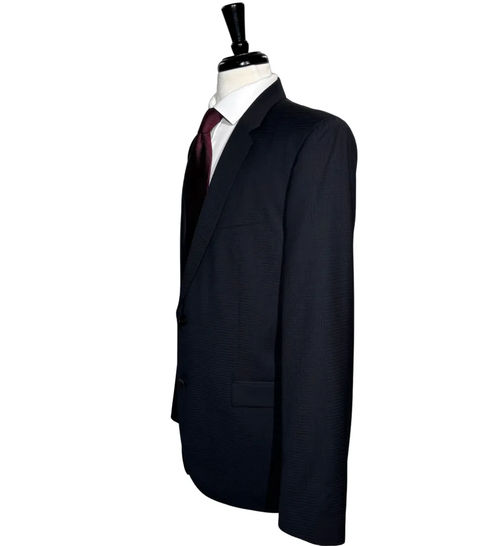 Hugo Boss Mens Black Micro-Check Notch Lapels Slim Fit 2 Button Wool Suit - 44L