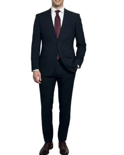 Hugo Boss Mens Black Tonal Pinstriped Notch Lapels Classic Fit 2 Button Super 110s Wool Suit - 38S