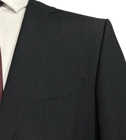 Hugo Boss Mens Black Tonal Pinstriped Notch Lapels Classic Fit 2 Button Super 110s Wool Suit - 38S