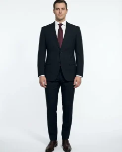 Hugo Boss Mens Black Tonal Pinstriped Notch Lapels Classic Fit 2 Button Super 110s Wool Suit - 38S