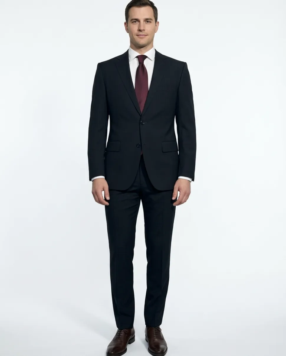 Hugo Boss Mens Black Tonal Pinstriped Notch Lapels Classic Fit 2 Button Super 110s Wool Suit - 38S