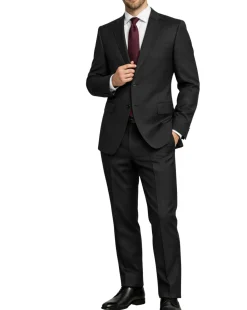 Hugo Boss Mens Black Tonal Pinstriped Notch Lapels Classic Fit 2 Button Wool Suit - 38S