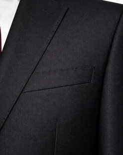 Hugo Boss Mens Black Tonal Pinstriped Notch Lapels Classic Fit 2 Button Wool Suit - 38S
