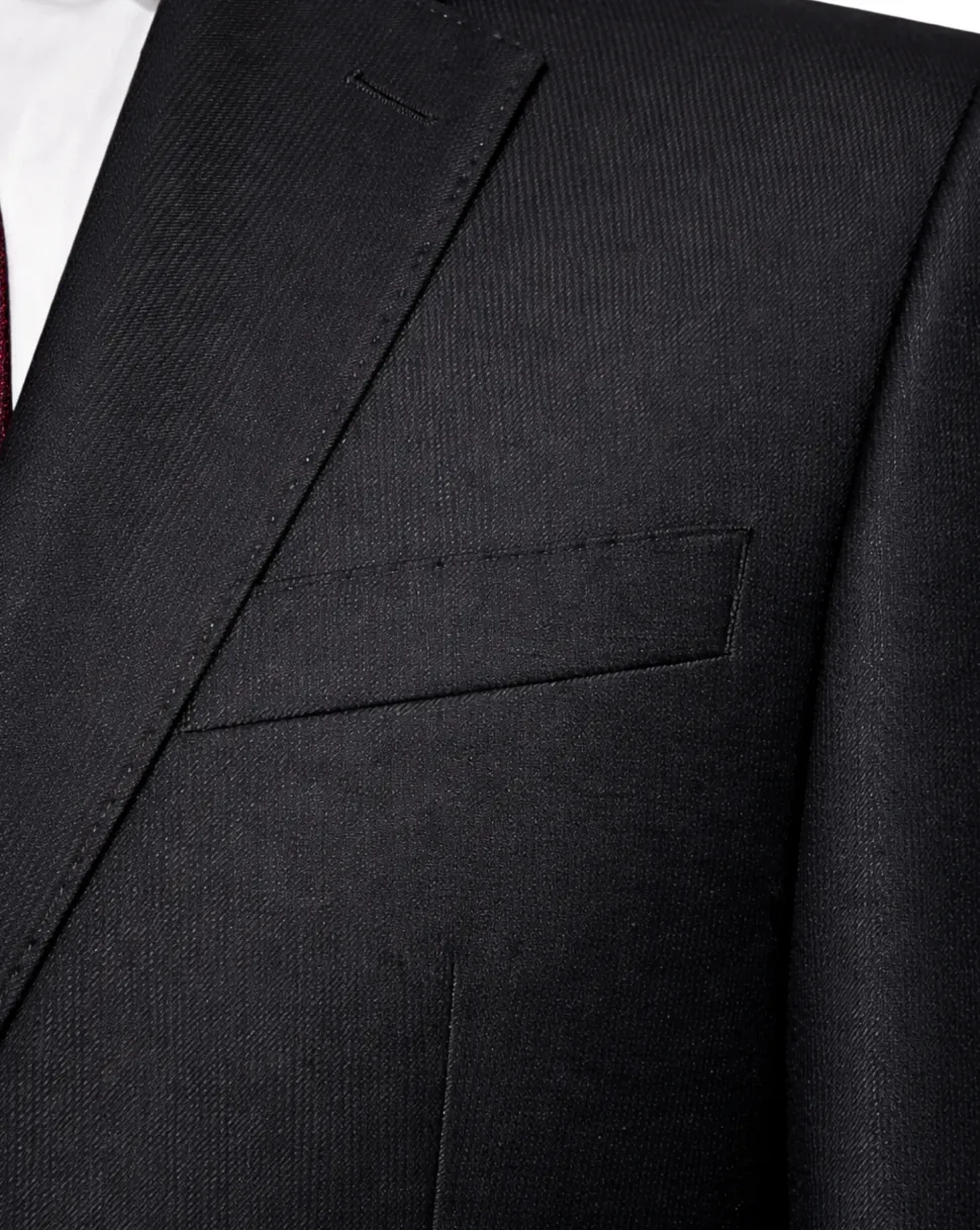 Hugo Boss Mens Black Tonal Pinstriped Notch Lapels Classic Fit 2 Button Wool Suit - 38S